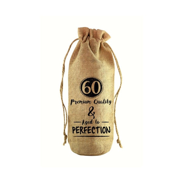 Zees Creations 60 & Aged to Perfection Jute Wine Bottle Sack - JB1005