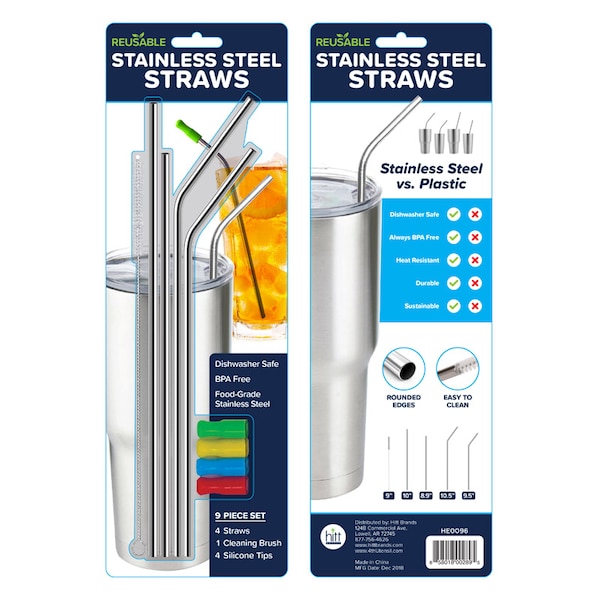 Hitt Brands Hitt Brands Multicolored Plastic/Stainless Steel Straws - HE0096