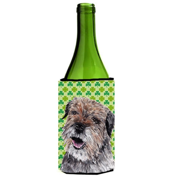 Carolines Treasures Border Terrier St Patricks Irish Wine bottle sleeve Hugger - 24 oz. - SC9571LITERK