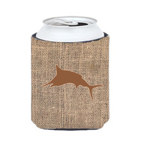 Carolines Treasures Fish - Marlin Burlap And Brown Can Or Bottle  Hugger - BB1026-BL-BN-CC