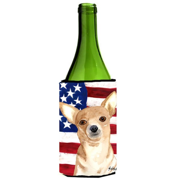 Carolines Treasures USA American Flag Chihuahua Wine bottle sleeve Hugger 24 oz. - RDR3009LITERK