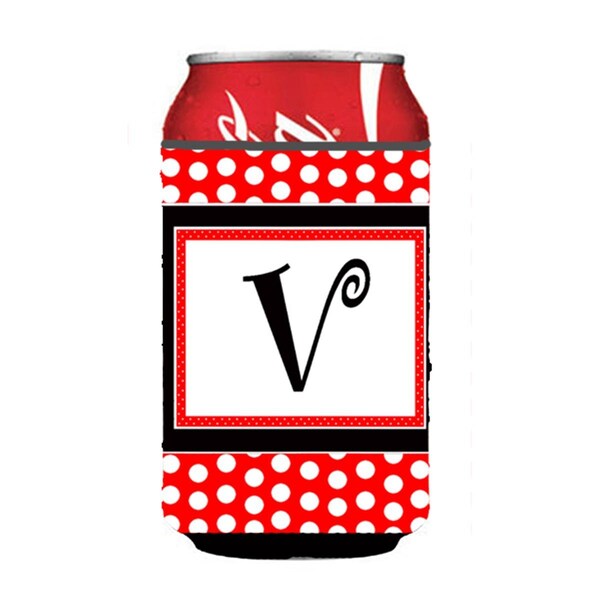 Carolines Treasures Letter V Initial Monogram - Red Black Polka Dots Can or Bottle  Hugger - CJ1012-VCC