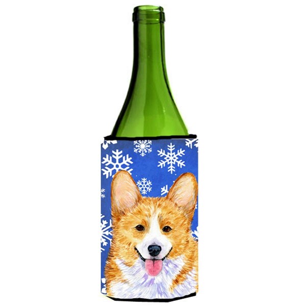 Carolines Treasures Corgi Winter Snowflakes Holiday Wine bottle sleeve Hugger 24 oz. - SS4624LITERK