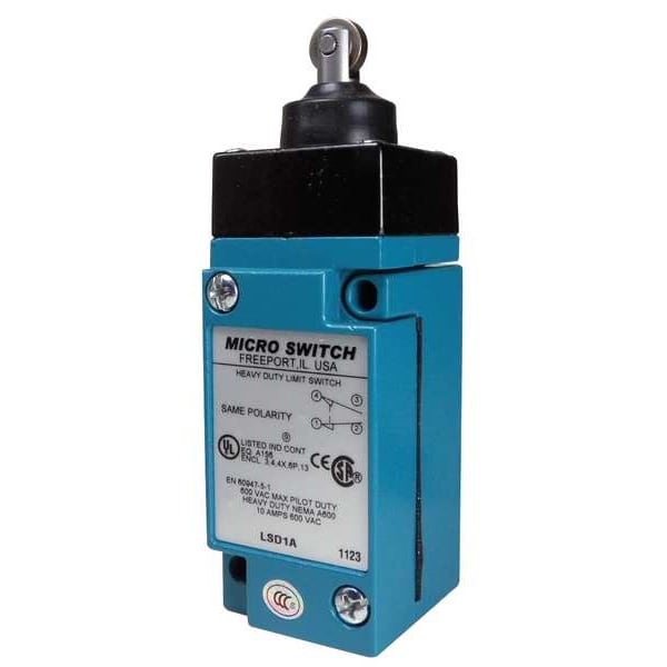 Interruptor de límite de servicio pesado Honeywell, pistón, rodillo, 1NC/1NO, 10A @ 600V CA, Ubicación del actuador: Parte superior - LSD3K