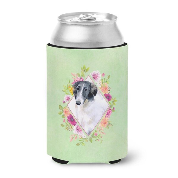 Carolines Treasures Borzoi Green Flowers Can or Bottle Hugger - CK4282CC