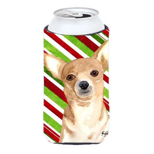 Carolines Treasures Candy Stripe Chihuahua Christmas Tall Boy bottle sleeve Hugger  22 to 24 oz. - RDR3010TBC