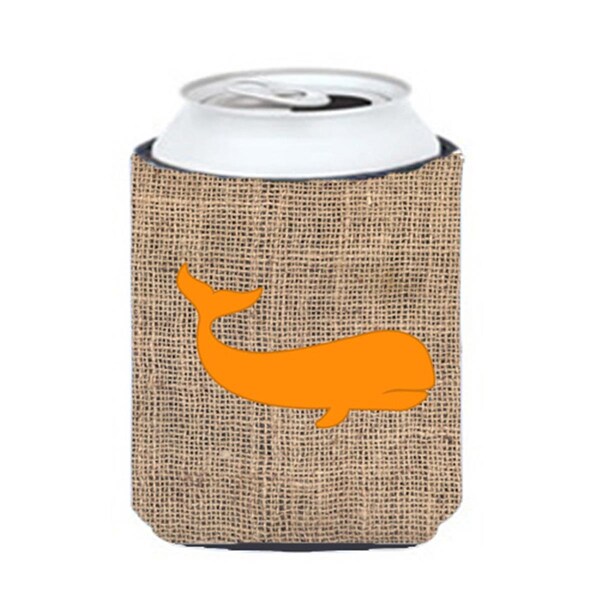 Carolines Treasures Whale Burlap and Orange Can or Bottle  Hugger - BB1021-BL-OR-CC