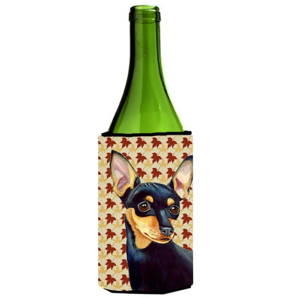 Carolines Treasures Min Pin Fall Leaves Portrait Wine Bottle  Hugger - 24 oz. - LH9110LITERK