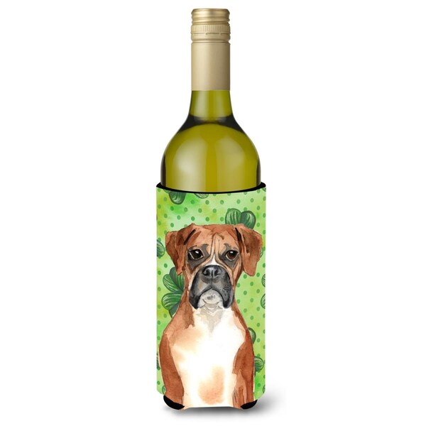 Carolines Treasures Shamrocks Boxer Wine Bottle Beverge Insulator Hugger - CK1810LITERK