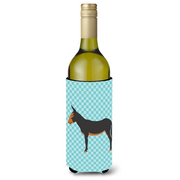 Carolines Treasures Catalan Donkey Blue Check Wine Bottle Beverge Insulator Hugger - BB8029LITERK