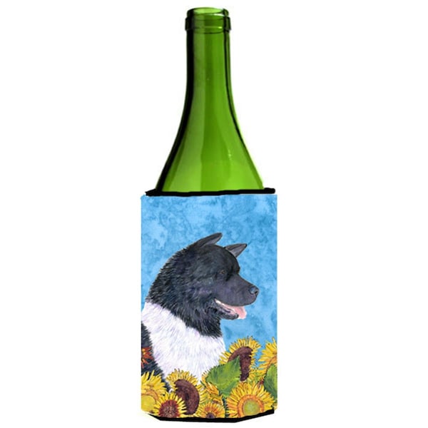 Carolines Treasures Akita In Summer Flowers Wine bottle sleeve Hugger - 24 oz. - SS4154LITERK