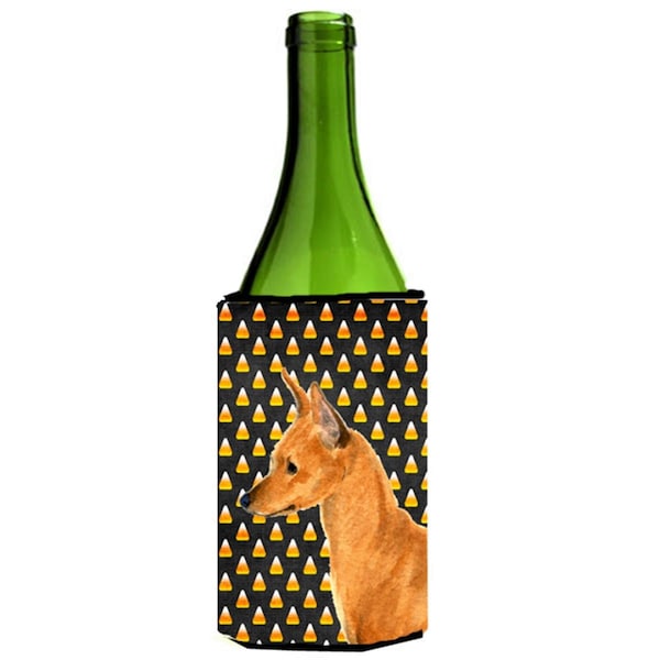 Carolines Treasures Min Pin Candy Corn Halloween Portrait Wine bottle sleeve Hugger - 24 Oz. - SS4259LITERK