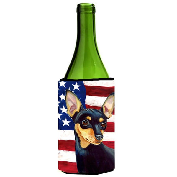 Carolines Treasures USA American Flag with Min Pin Wine bottle sleeve Hugger 24 oz. - LH9004LITERK