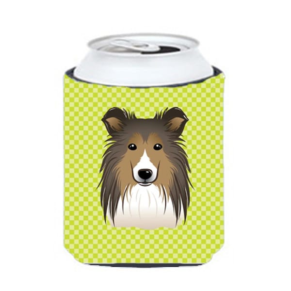 Carolines Treasures Checkerboard Lime Green Sheltie Can Or Bottle Hugger- 12 Oz. - BB1304CC