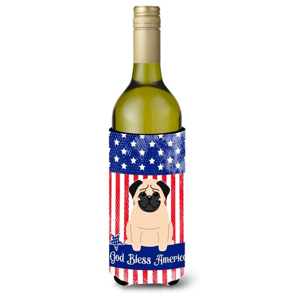 Carolines Treasures Patriotic USA Pug Fawn Wine Bottle Beverge Insulator Hugger - BB3003LITERK