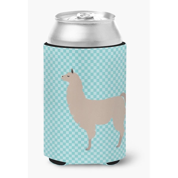 Carolines Treasures Llama Blue Check Can or Bottle Hugger - BB8090CC