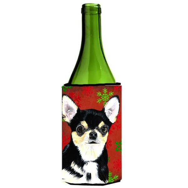Carolines Treasures Carolines Treasures SC9439LITERK Chihuahua Red And Green Snowflakes Holiday Christmas Wine Bottle  Hugger - 24 oz. - SC9439LITERK