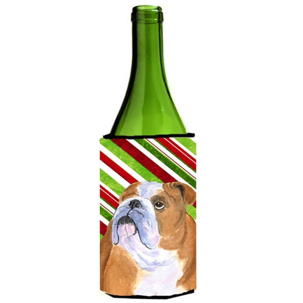 Carolines Treasures Bulldog English Candy Cane Holiday Christmas Wine Bottle   Hugger - SS4560LITERK