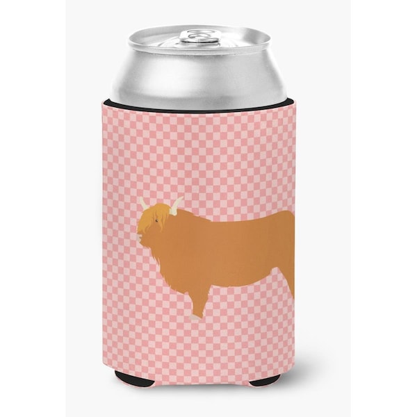 Carolines Treasures Highland Cow Pink Check Can or Bottle Hugger - BB7820CC