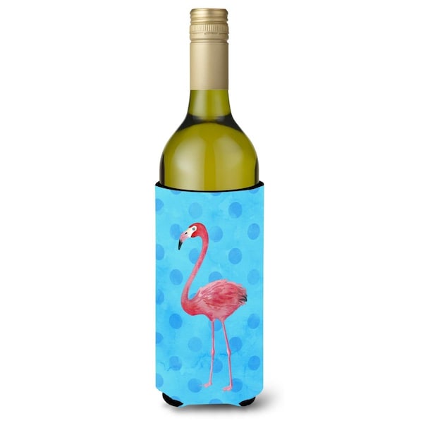 Carolines Treasures Flamingo Blue Polkadot Wine Bottle Beverge Insulator Hugger - BB8186LITERK