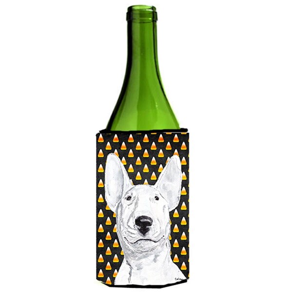 Carolines Treasures Bull Terrier Halloween Candy Corn Wine bottle sleeve Hugger - SC9534LITERK