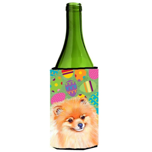 Carolines Treasures Pomeranian Easter Eggtravaganza Wine Bottle   Hugger - 24 oz. - LH9440LITERK