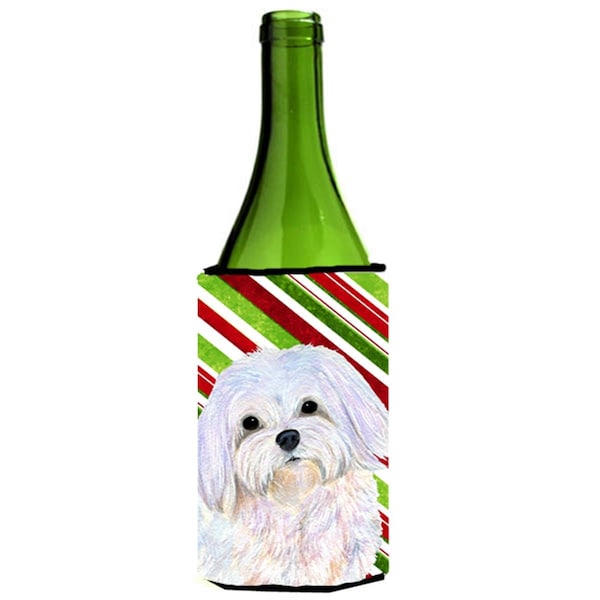 Carolines Treasures Maltese Candy Cane Holiday Christmas Wine Bottle  Hugger - 24 oz. - SS4551LITERK