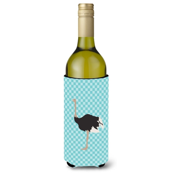 Carolines Treasures Common Ostrich Blue Check Wine Bottle Beverge Insulator Hugger - BB8098LITERK