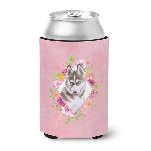 Carolines Treasures Siberian Husky No.2 Pink Flowers Can or Bottle Hugger - CK4152CC
