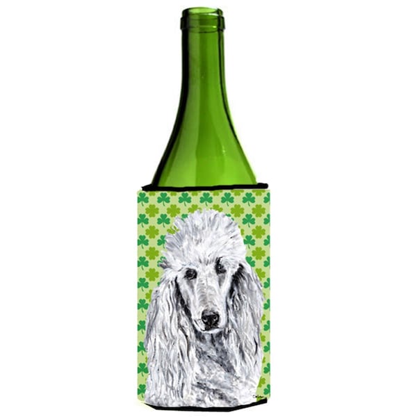 Carolines Treasures White Standard Poodle Lucky Shamrock St. Patricks Day Wine bottle sleeve Hugger  24 Oz. - SC9727LITERK