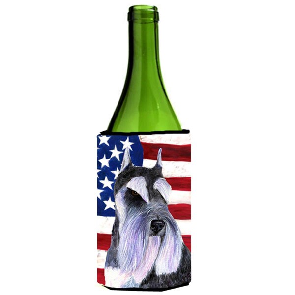 Carolines Treasures Usa American Flag With Schnauzer Wine bottle sleeve Hugger - SS4056LITERK