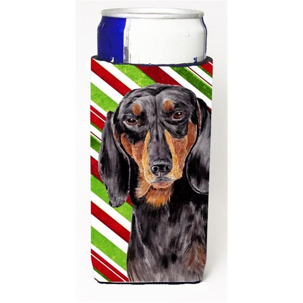 Carolines Treasures Dachshund Candy Cane Holiday Christmas Michelob Ultra bottle sleeves For Slim Cans - 12 oz. - SC9323MUK