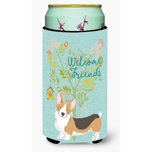 Carolines Treasures Welcome Friends Pembroke Welsh Corgi Tricolor Tall Boy Beverage Insulator Hugger - BB7609TBC