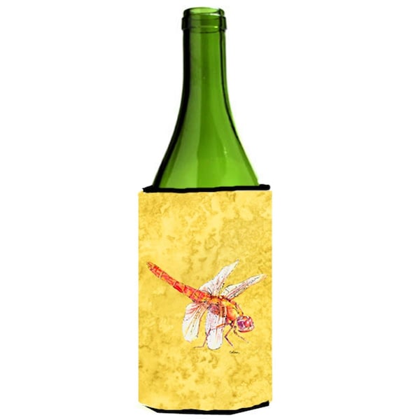 Carolines Treasures Dragonfly On Yellow Wine bottle sleeve Hugger - 24 oz. - 8866LITERK