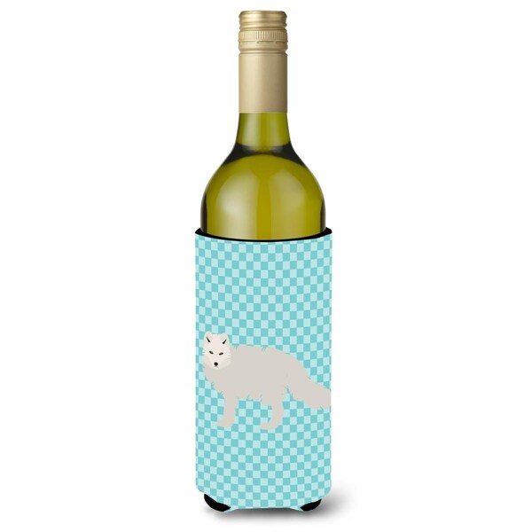 Carolines Treasures White Arctic Fox Blue Check Wine Bottle Beverge Insulator Hugger - BB8051LITERK
