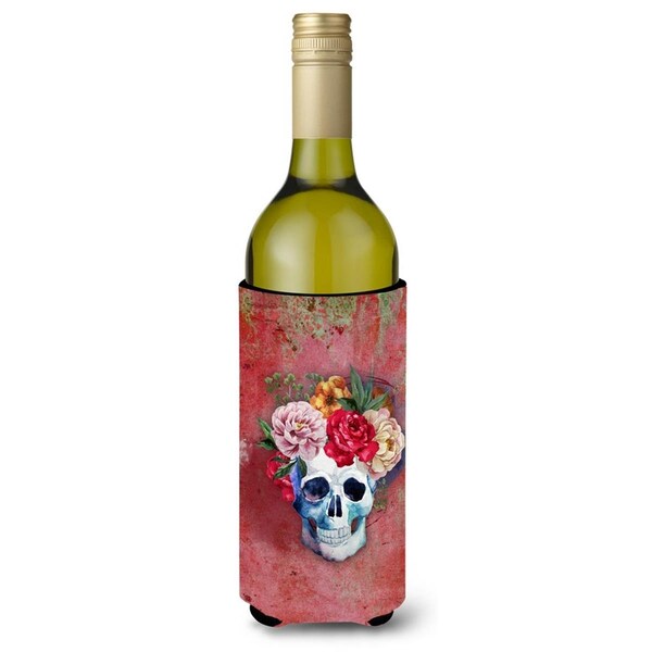 Carolines Treasures Day of the Dead Red Flowers Skull Wine Bottle Beverge Insulator Hugger - BB5130LITERK