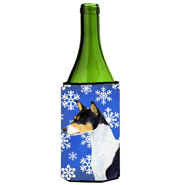 Carolines Treasures Basenji Winter Snowflakes Holiday Wine bottle sleeve Hugger - 24 oz. - SS4652LITERK
