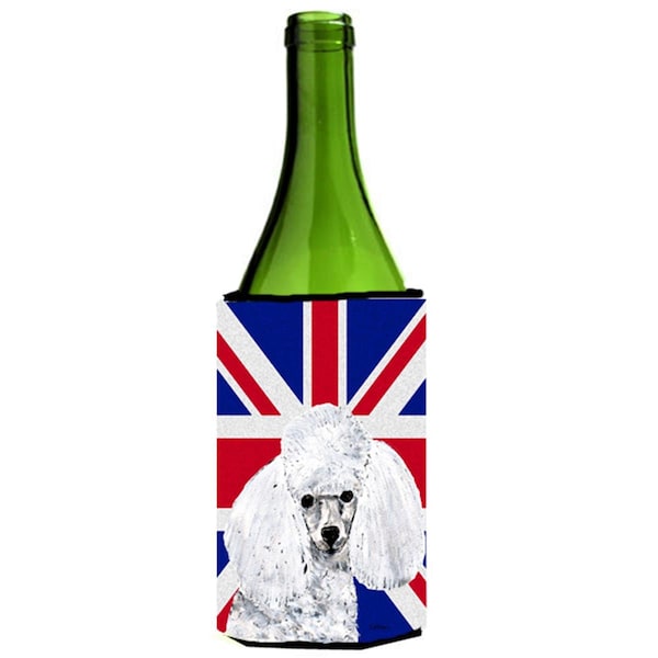 Carolines Treasures White Toy Poodle With English Union Jack British Flag Wine bottle sleeve Hugger - 24 Oz. - SC9886LITERK