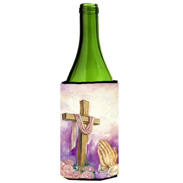 Carolines Treasures Easter Cross with Praying Hands Wine Bottle Can cooler Hugger - APH2810LITERK