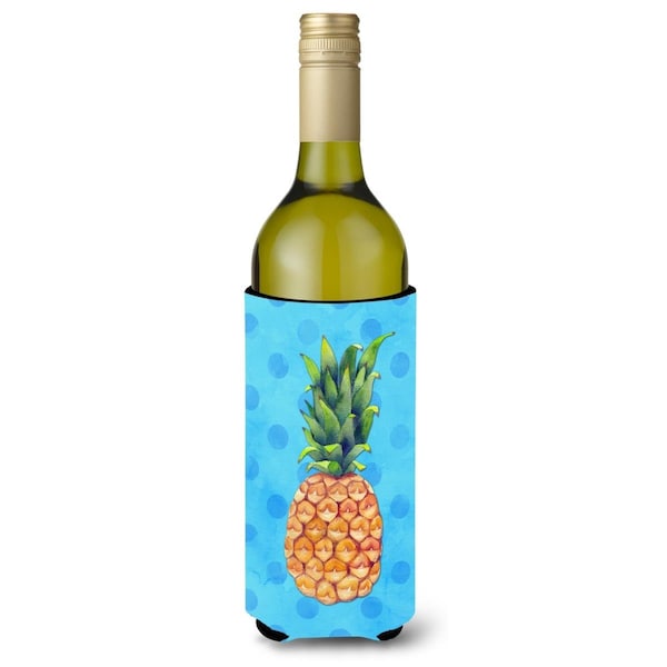 Carolines Treasures Pineapple Blue Polkadot Wine Bottle Beverge Insulator Hugger - BB8191LITERK