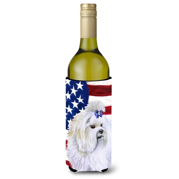Carolines Treasures Maltese Patriotic Wine Bottle Beverge Insulator Hugger - BB9651LITERK