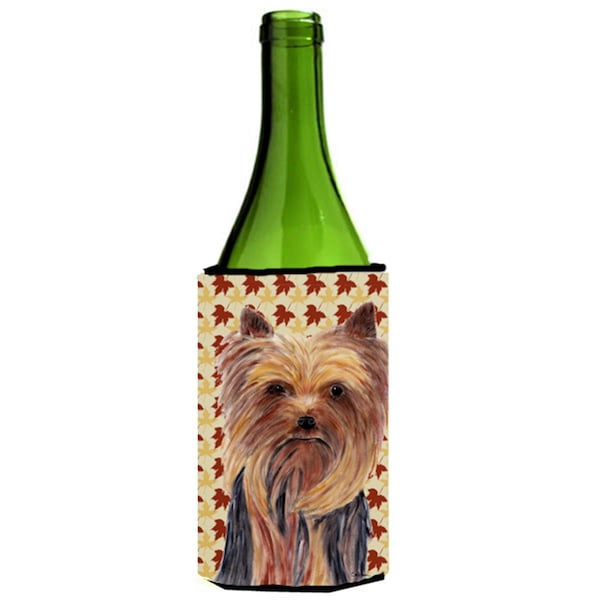 Carolines Treasures Yorkie Fall Leaves Portrait Wine Bottle   Hugger - 24 oz. - SC9205LITERK
