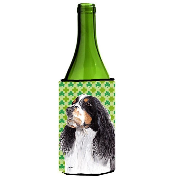 Carolines Treasures Springer Spaniel St. Patricks Day Shamrock Portrait Wine bottle sleeve Hugger 24 oz. - SC9281LITERK