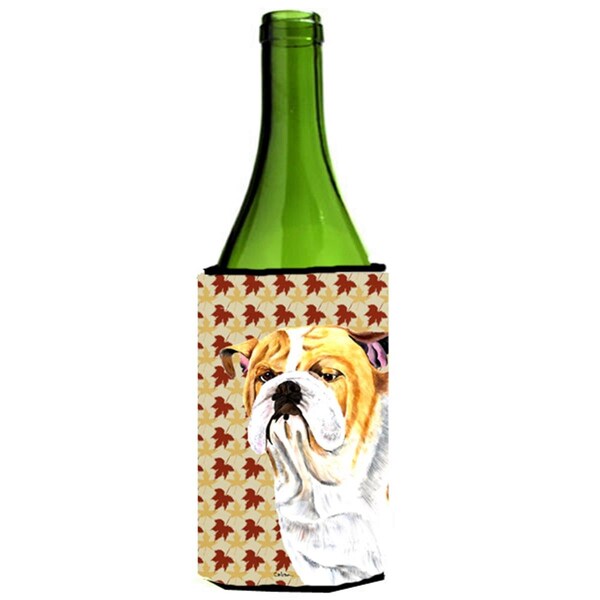 Carolines Treasures Bulldog English Fall Leaves Portrait Wine Bottle   Hugger - 24 oz. - SC9214LITERK