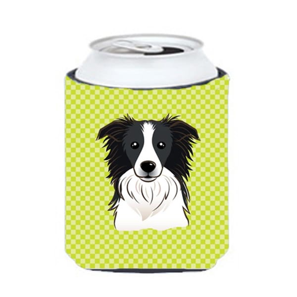 Carolines Treasures Checkerboard Lime Green Border Collie Can Or Bottle Hugger- 12 Oz. - BB1303CC