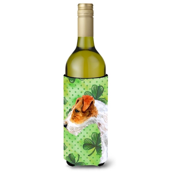Carolines Treasures Fox Terrier St. Patricks Wine Bottle Beverge Insulator Hugger - BB9824LITERK