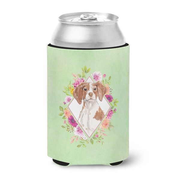 Carolines Treasures Brittany Spaniel Green Flowers Can or Bottle Hugger - CK4414CC