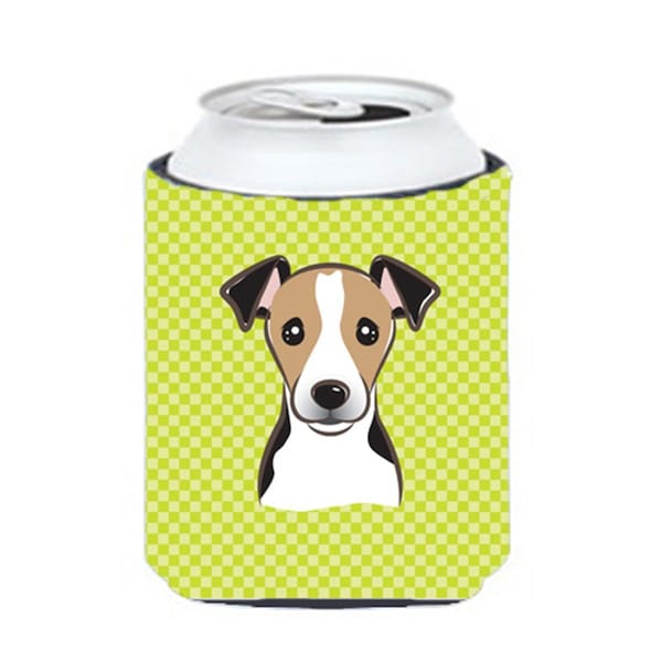 Carolines Treasures Checkerboard Lime Green Jack Russell Terrier Can Or Bottle Hugger- 12 Oz. - BB1323CC