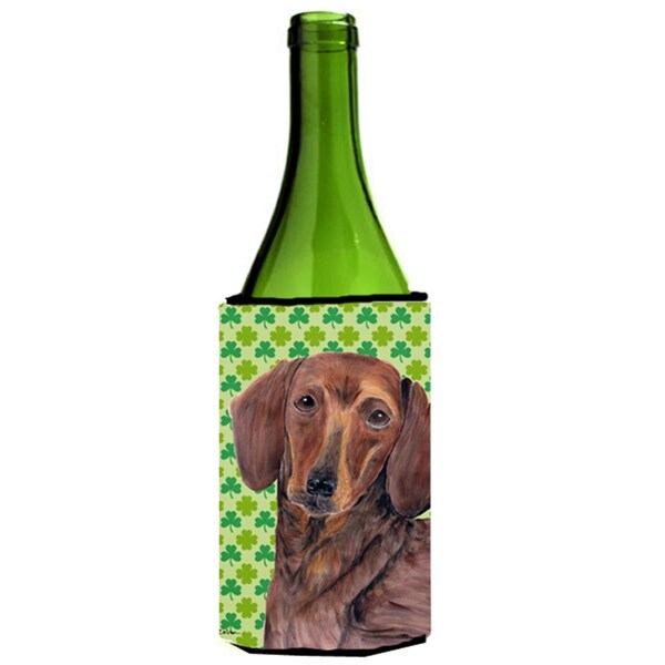 Carolines Treasures Dachshund St. Patricks Day Shamrock Portrait Wine bottle sleeve Hugger - 24 oz. - SC9288LITERK
