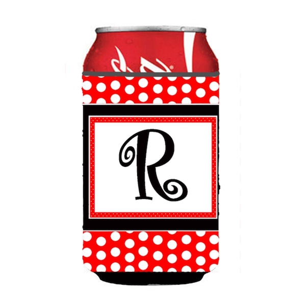 Carolines Treasures Letter R Initial Monogram - Red Black Polka Dots Can or Bottle  Hugger - CJ1012-RCC